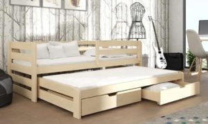 MAXMAX Dětská postel z masivu borovice SANDRA s přistýlkou a šuplíky - 200x90 cm - PŘÍRODNÍ